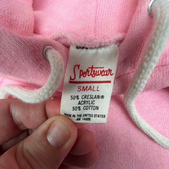 Vintage Delta Zeta Hoodie Pink Green Sorority Small 70s College Greek Letters - Picture 7 of 8